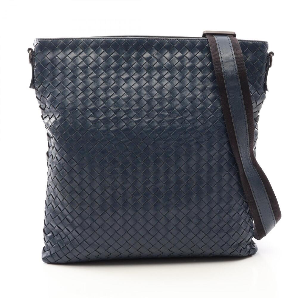 Bottega Veneta Intrecciato Shoulder Bag Leather Navy Blue
